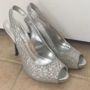 Lulu Townsend Silver Sparkle Heels 7.5